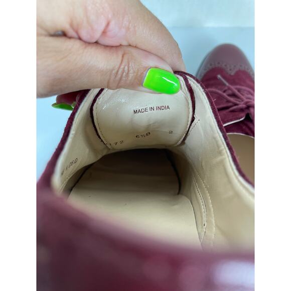COLE HAAN Skylar Suede Leather Oxfords Size 6.5 Burgundy Wingtip Classic Preppy - Picture 8 of 12